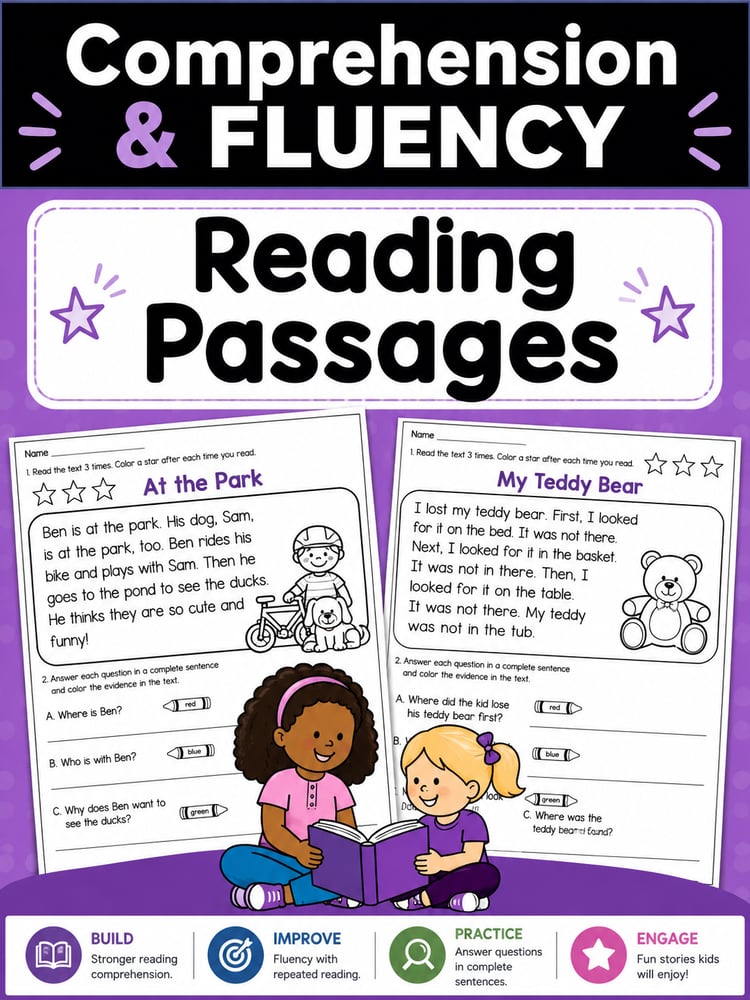 1st Grade Reading Comprehension Passages with Questions | Print & Digital Activities