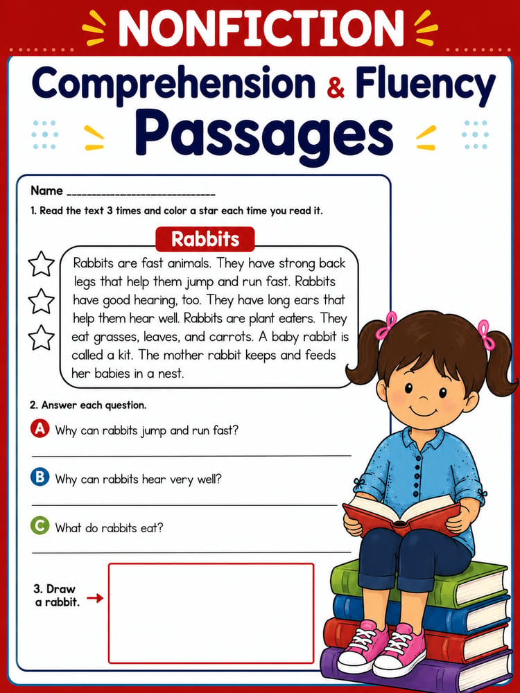 Nonfiction Reading Comprehension Passages with Questions | 1st & 2nd Grade Reading Practice