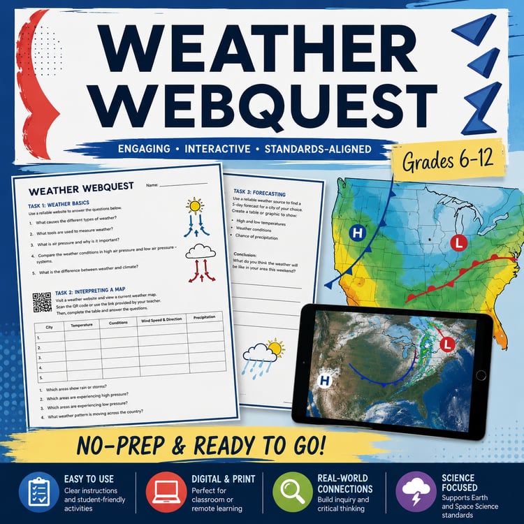 Weather WebQuest | Air Pressure, Air Masses, Weather Fronts & Weather Maps Activity