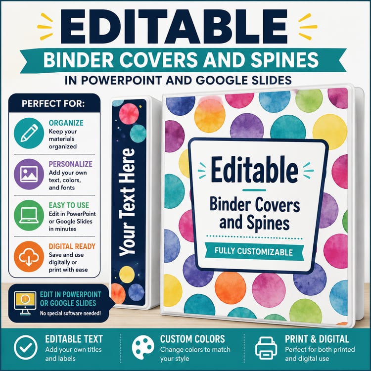 Editable Binder Covers & Spines | Bright Watercolor Dots Classroom Organization Set