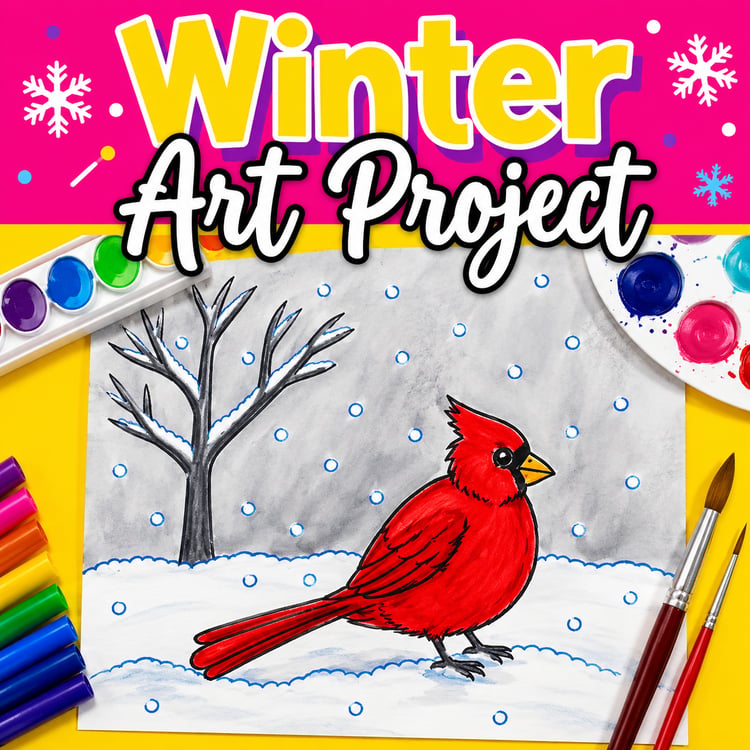 Winter Art Lesson | Cardinal Winter Art Project, Seasonal Art Activity & Winter Display
