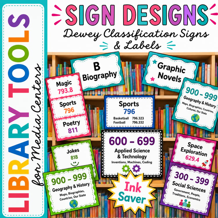 School Library Decor | Dewey Decimal Posters, Fiction & Nonfiction Signs, and Library Labels