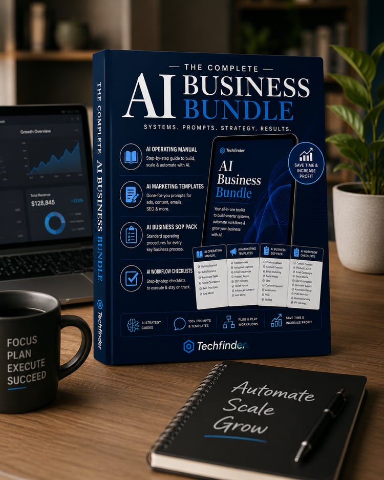The complete AI business operating system — prompt framework, marketing system, case studies, KPI tracking, and a 90-day roadmap.