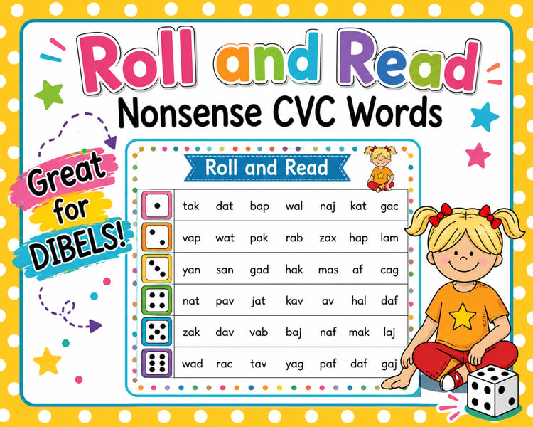 Nonsense Word (CVC) Roll & Read | Phonics Practice for DIBELS, RTI & Early Readers