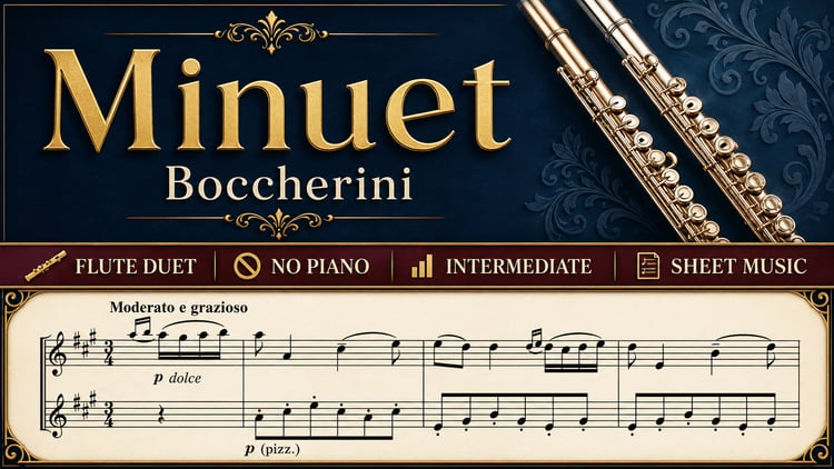 Minuet by Luigi Boccherini – flute duet sheet music PDF for two flutes, no piano required
