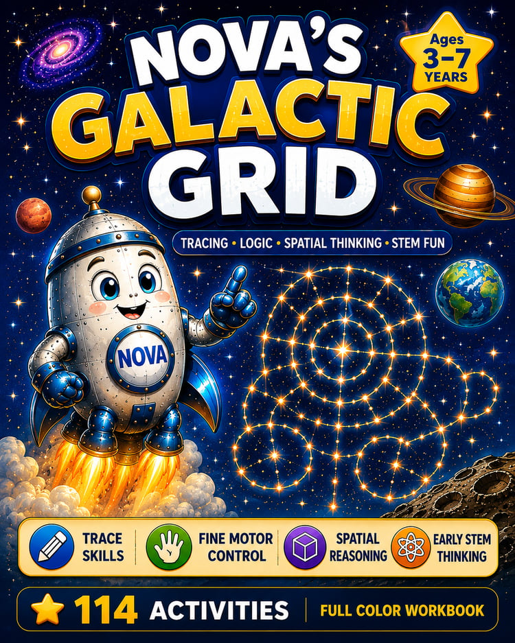 preschool tracing book for 2 to 7 year children in story-led space theme format