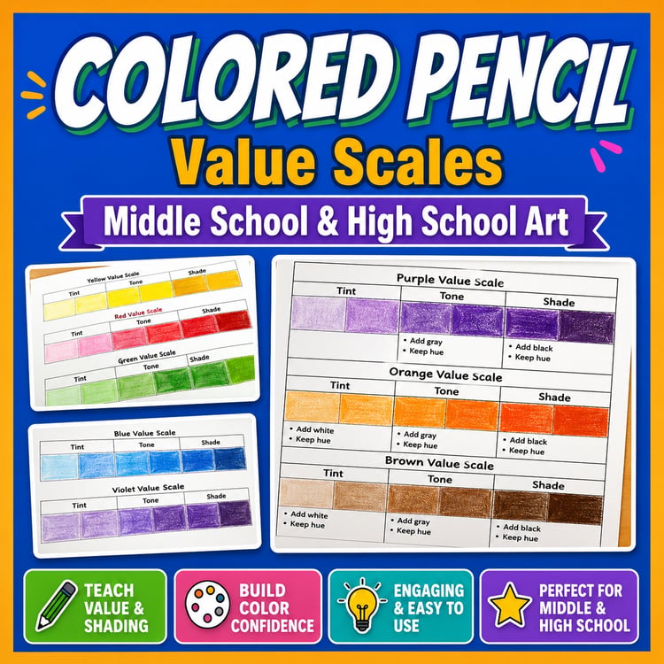 Colored Pencil Value Scales Drawing | Beginner Art Lesson for Middle & High School