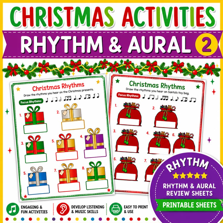Christmas Music Worksheets | Rhythm & Aural Activities for Middle School Music