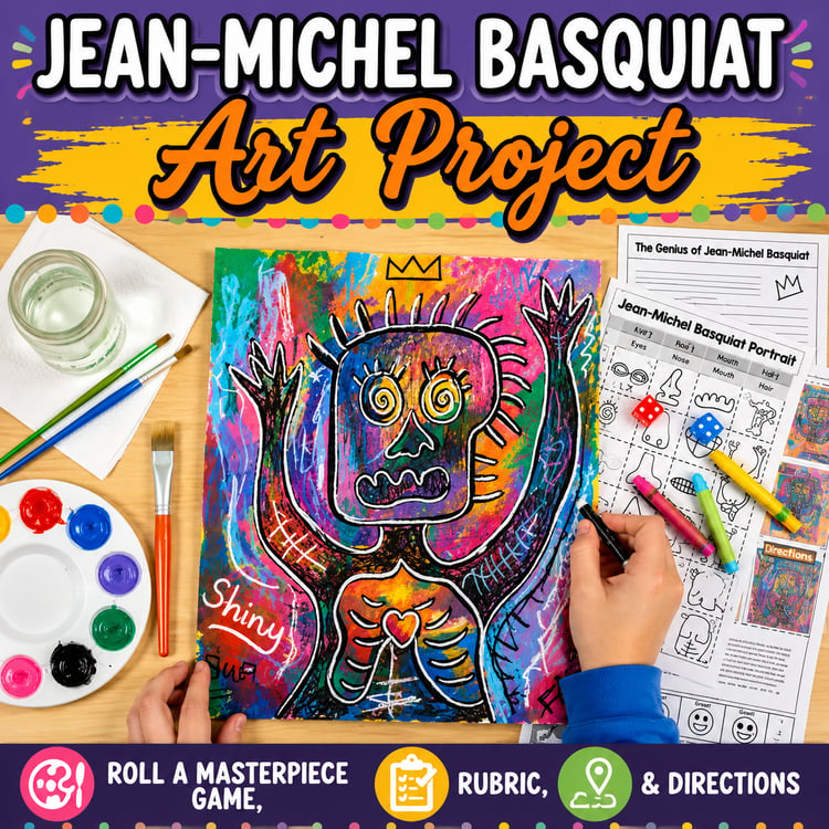 Black History Month Art Project | Jean-Michel Basquiat Portraits & Art Sub Plan