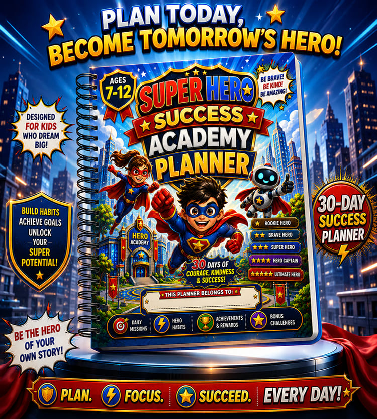 Ocean Explorer Academy Planner printable kids planner PDF for ages 7 to 12 featuring daily planning, goal setting, and habit tracking activities