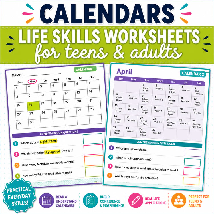 Reading Calendars Worksheets | Calendar Reading & Time Skills Activities