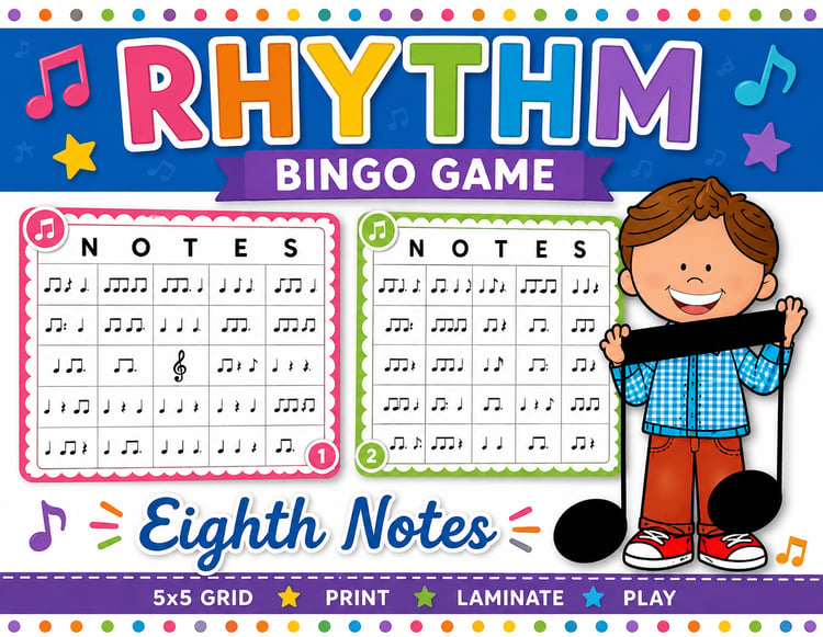 Rhythm Bingo Game | Elementary Music with Eighth Notes, Quarter Notes & Quarter Rests