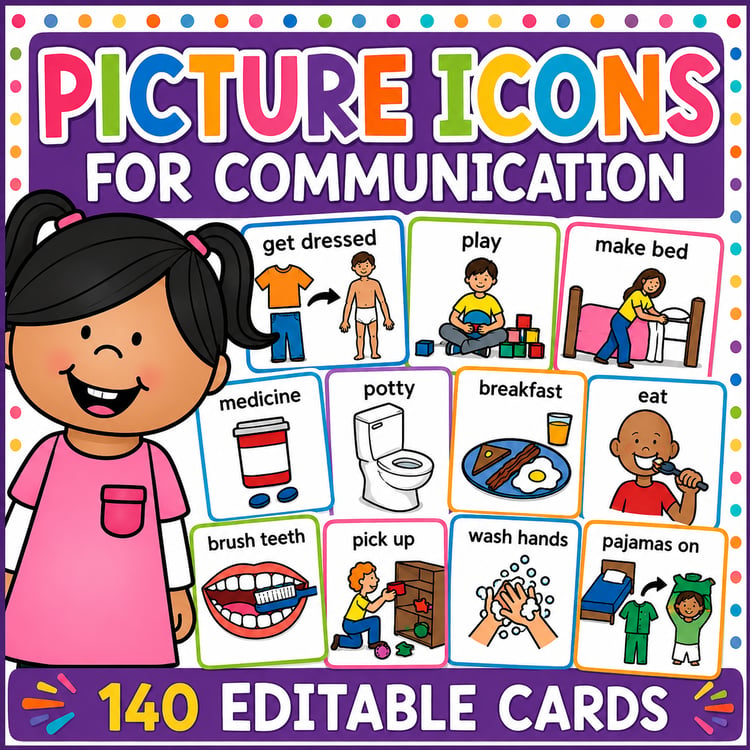 Visual Communication Picture Icons & Schedule Cards | 140 Editable Autism & Special Education PCS