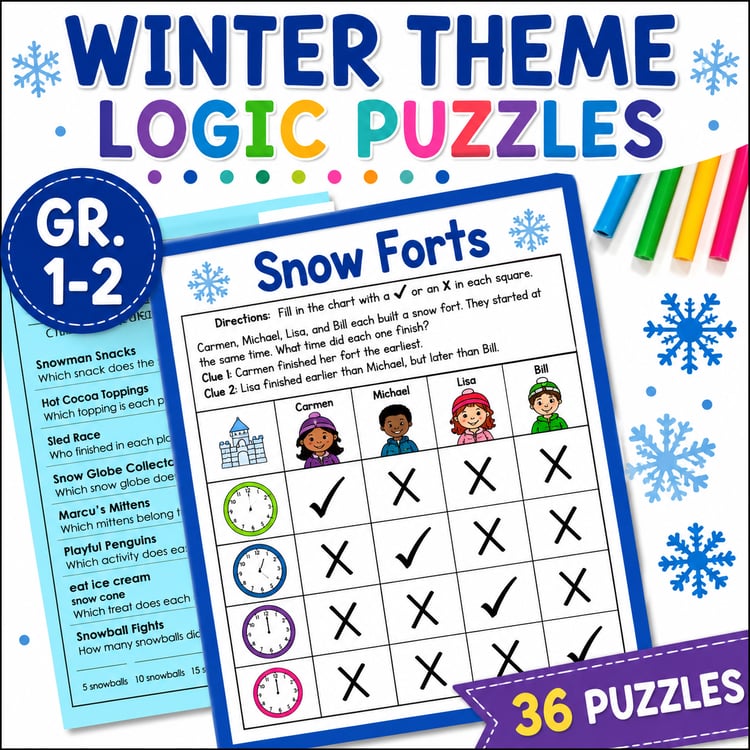 Winter Logic Puzzles | Critical Thinking, Early Finishers & January Enrichment Activities