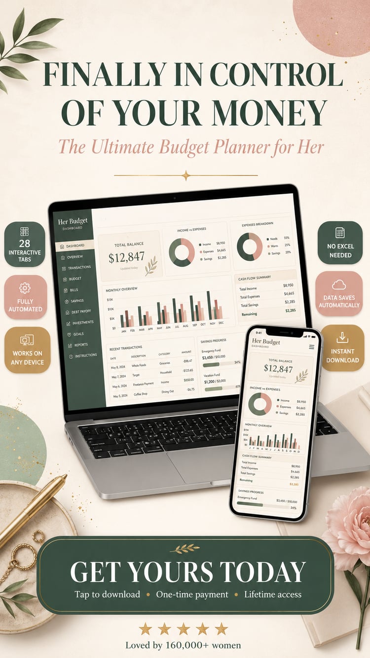 Ultimate Budget Planner 2026 | Interactive Annual Budget Tracker | Monthly Bill Tracker, Debt Payoff, Sinking Funds, Net Worth & 50/30/20 Dashboard | Works on Any Device