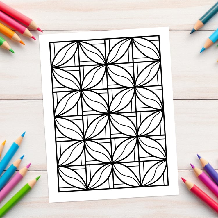 Printable abstract coloring book featuring 50 hand-drawn pattern coloring pages for relaxation, mindfulness, doodling, and digital or printed coloring.