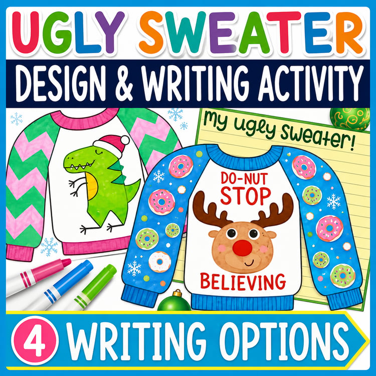 Design an Ugly Christmas Sweater | Template, Coloring, Writing & Easy Christmas Craft