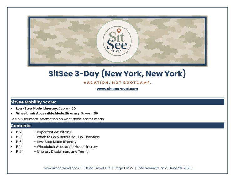 Cover of the SitSee low-step and wheelchair-accessible 3-day New York City itinerary