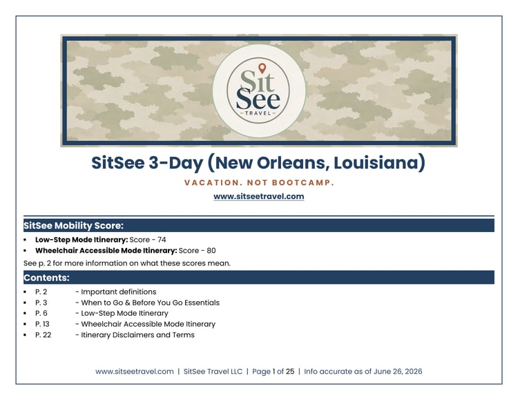 Cover of the SitSee low-step and wheelchair-accessible 3-day New Orleans itinerary