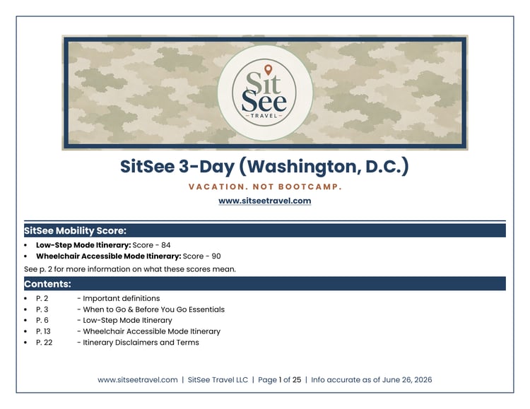 Cover of the SitSee low-step and wheelchair-accessible 3-day Washington DC itinerary