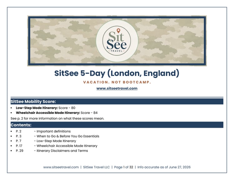 Cover of the SitSee low-step and wheelchair-accessible 5-day London itinerary