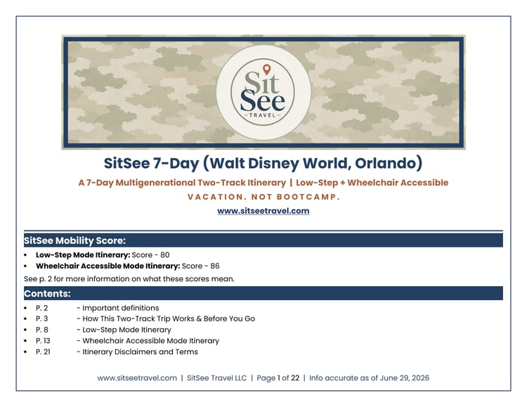 Cover of the SitSee 7-day multigenerational Walt Disney World two-track itinerary