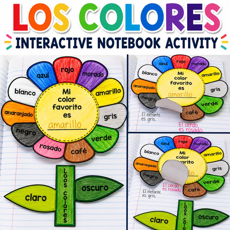 Spanish Colors Interactive Notebook | Los Colores Vocabulary Practice Activity