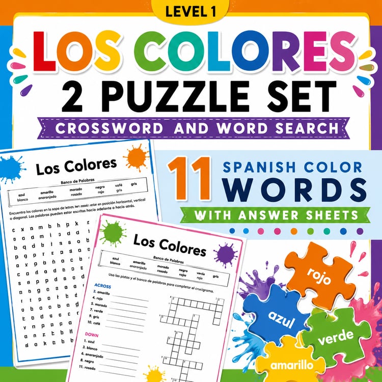 Spanish Colors (Los Colores) | Crossword & Word Search Puzzle Worksheets
