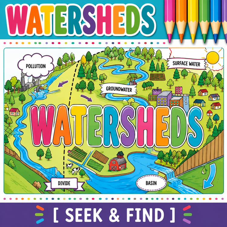 Watersheds Vocabulary Search Activity | Science Seek & Find Doodle Worksheet