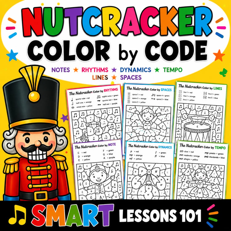 Nutcracker Color by Code | Christmas Music Notes, Rhythm, Dynamics & Tempo Activity
