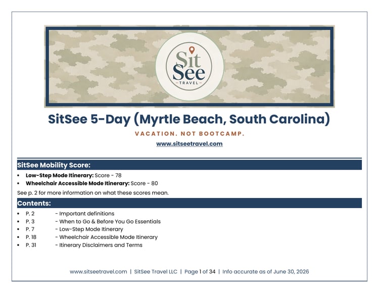 Cover of the SitSee low-step and wheelchair-accessible 5-day Myrtle Beach itinerary