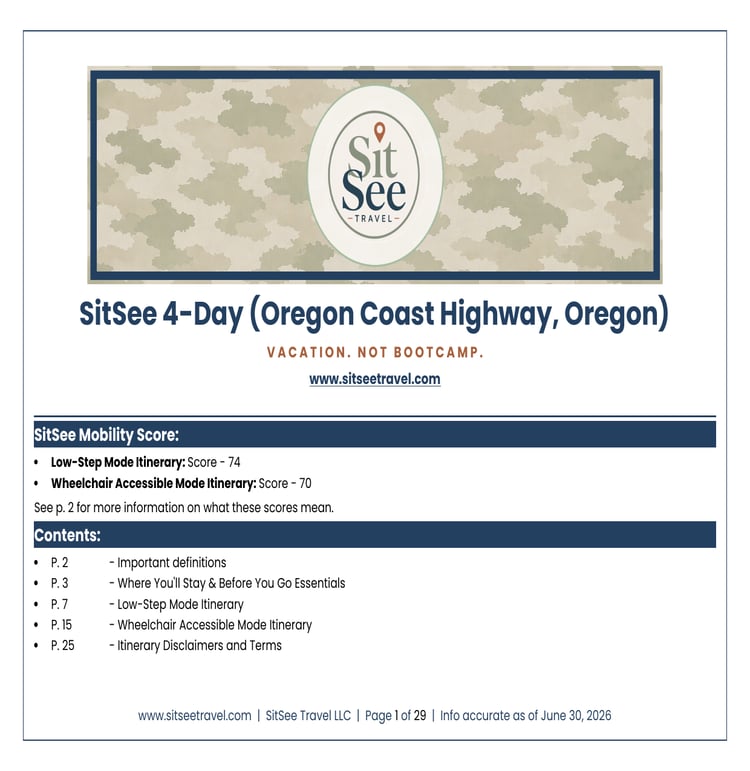 Cover of the SitSee low-step and wheelchair-accessible 4-day Oregon Coast Highway road trip