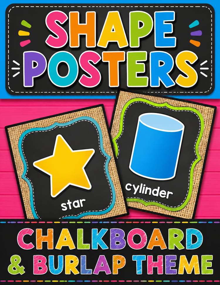 Chalkboard & Burlap Classroom Decor | 2D & 3D Shape Posters