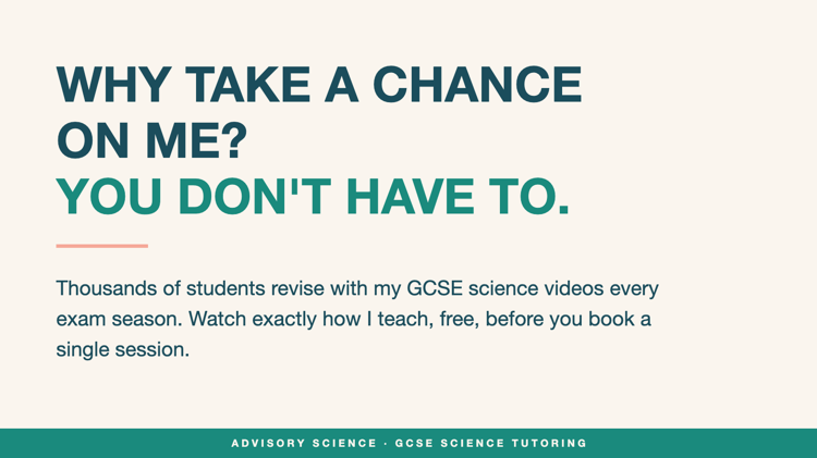 GCSE and IGCSE science tuition consultation banner with student review quote