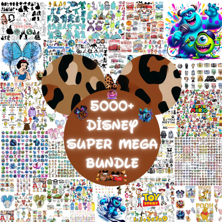 Preview of thousands of Disney inspired digital SVG and PNG craft designs included in the mega bundle