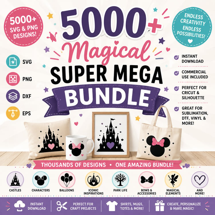 5000+ Disney inspired SVG PNG mega bundle for Cricut, Silhouette, sublimation, DTF, and DIY craft projects