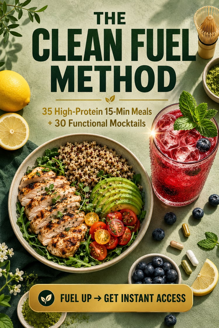 The Clean Fuel Method™ — 35 High-Protein 15-Minute Meals + 30 Functional Mocktails | Interactive Guide, Protein Calculator & Energy Tracker