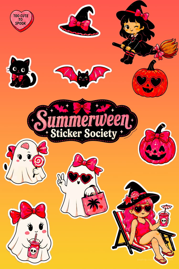 Summerween, spooky summer, Halloween clipart, cute stickers, digital download.