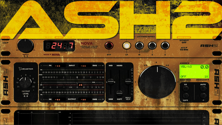 Acustica Audio Ash 2 plugin interface — mastering limiter with NOVA neural processing controls
