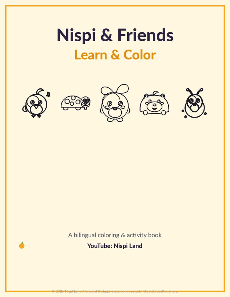 Cover of the Nispi and Friends Learn and Color bilingual pack