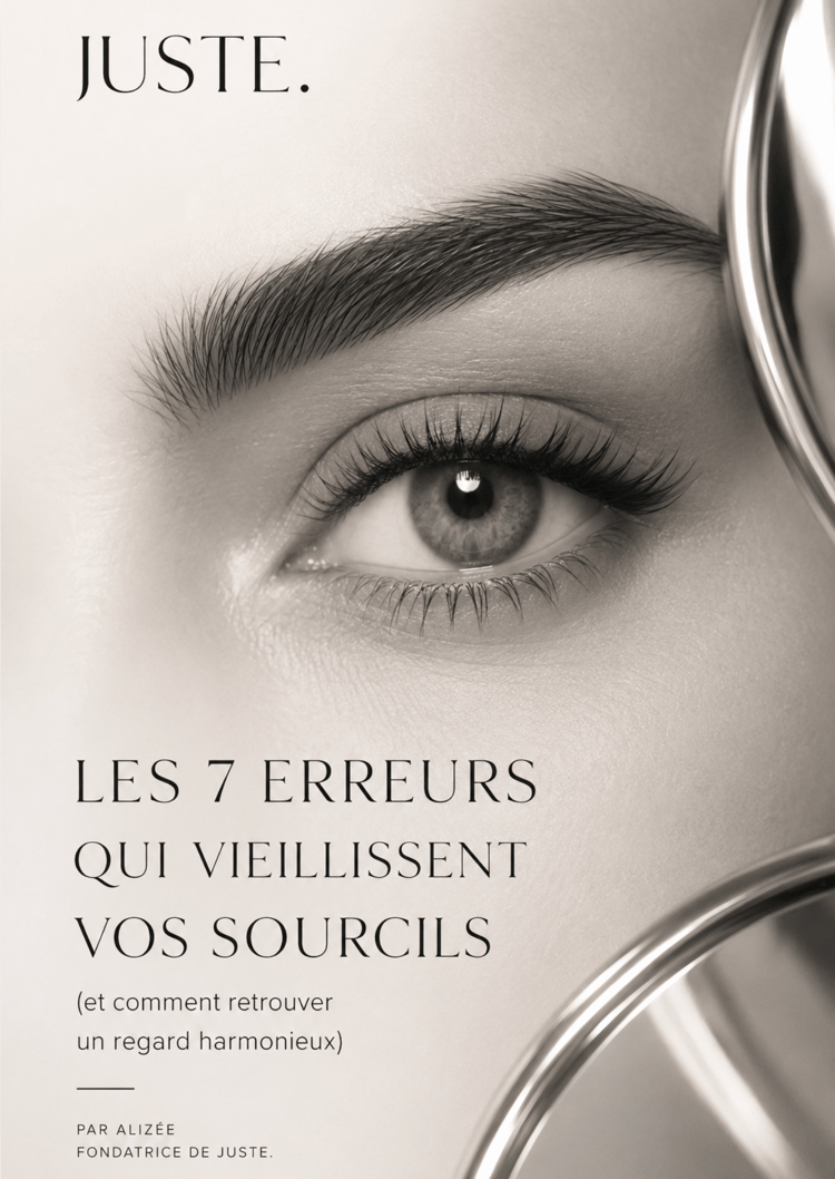 Couverture du guide Les 7 erreurs qui vieillissent vos sourcils par JUSTE.