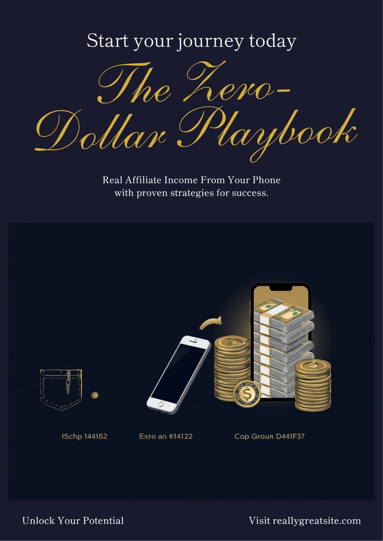 The Zero-Dollar Playbook book cover — gold text on dark background showing a wallet, phone, and cash illustrating growth from zero to real income