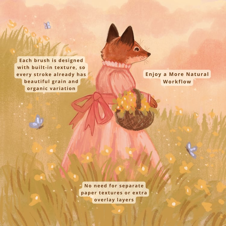 Digital fox artwork created with Yummy Procreate texture coloring brushes