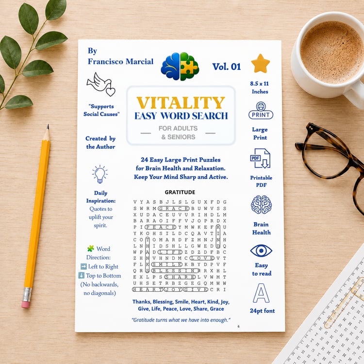 Printable large print word search puzzle for adults and seniors