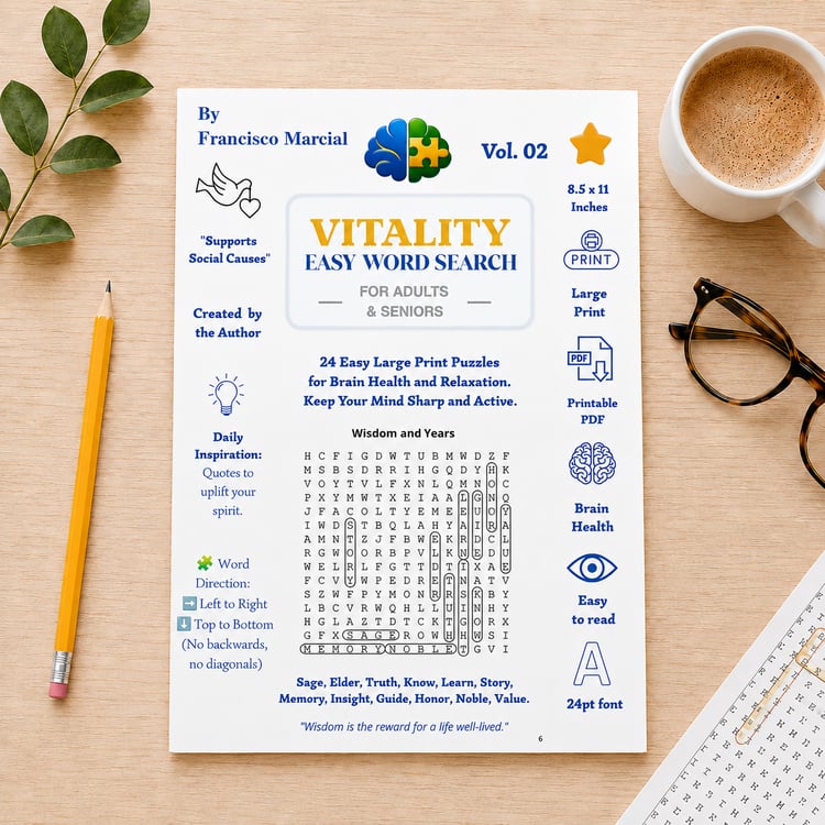 Printable large print word search puzzle for adults and seniors