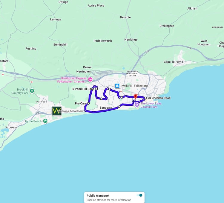 Practise real driving test routes for Folkestone Driving Test Centre. This PDF includes 8 Google Maps practice routes to help learner drivers prepare confidently for the practical driving test.
