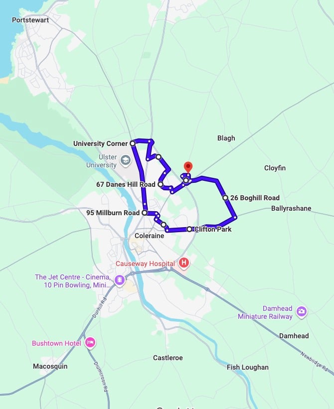 Practise real driving test routes for Coleraine Driving Test Centre. This PDF includes 8 Google Maps practice routes to help learner drivers prepare confidently for the practical driving test.