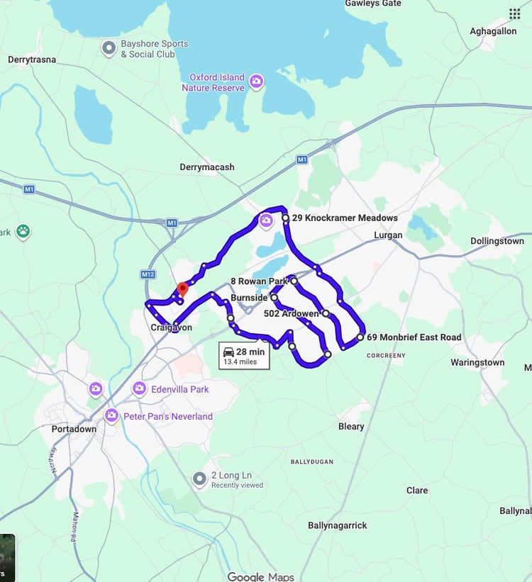 Practise real driving test routes for Craigavon Driving Test Centre. This PDF includes 8 Google Maps practice routes to help learner drivers prepare confidently for the practical driving test.