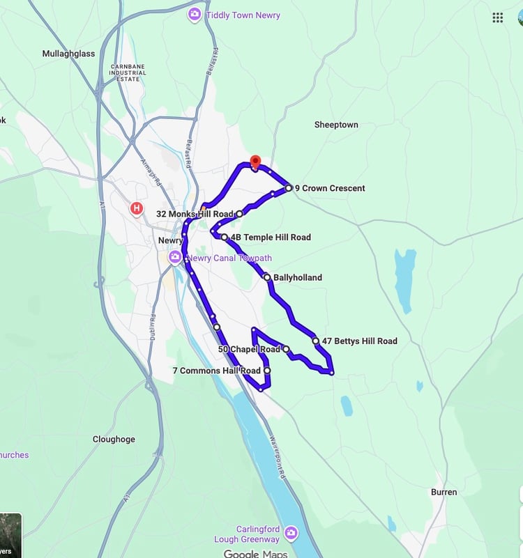 Practise real driving test routes for Newry Driving Test Centre. This PDF includes 8 Google Maps practice routes to help learner drivers prepare confidently for the practical driving test.