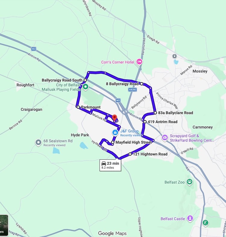 Practise real driving test routes for Mallusk Driving Test Centre. This PDF includes 7 Google Maps practice routes to help learner drivers prepare confidently for the practical driving test.